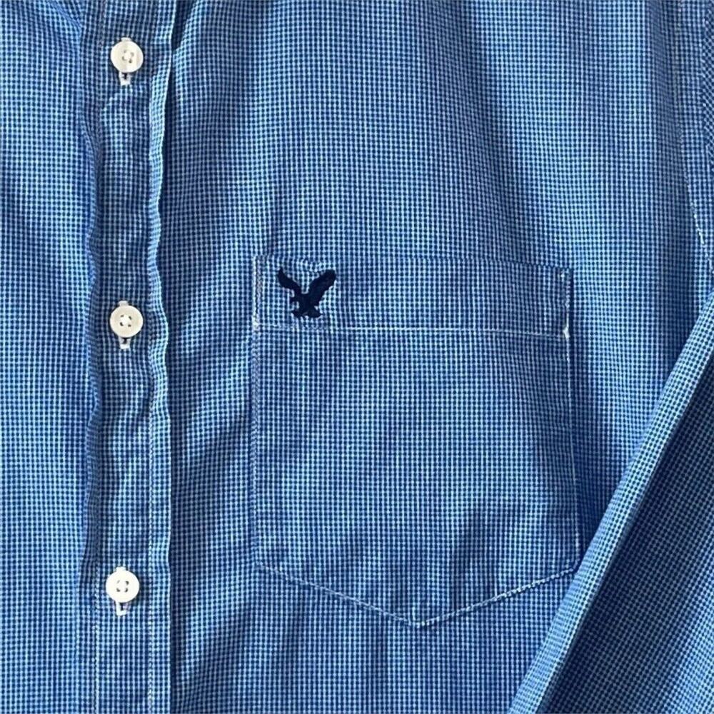 American Eagle Men Blue small plaid Button Down Classic Fit Long Sleeve SZ/L-G - Picture 10 of 14